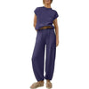 Spring Solid Color Pants Sets Women Fashion Sporty Style Short Sleeves Tops High Waist Trousers Two Piece Set Female Streetwear