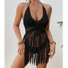 Beach Women's Crochet Knitting Sexy Bandages Swimwear Hollow-out Long Tassel Bikini Cover up Summer Vacation Top Bathing Suit