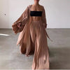 Lazy Style Women Set Solid Chiffon Shirt Wipe Chest Wide Leg Pants 3ps Elegant Women Pants Set Plus Size Woman Clothes Outfits