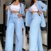 Pants Sets Two Piece Women Cardigan Blazer Button Turn Down Collar Coat Wide Leg Pants Pockets Solid Elegant Suit Office Lady