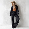 2025 New Casual Cotton Shirt Pants Suit Lapel Single Breasted Loose Long-sleeved Shirt+Wide-leg Pants Casual Sets Women Clothing