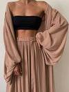 Lazy Style Women Set Solid Chiffon Shirt Wipe Chest Wide Leg Pants 3ps Elegant Women Pants Set Plus Size Woman Clothes Outfits