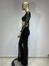 Women Luxury Sexy Long Sleeve Mesh Black Beige Two Piece Pants Set 2024 Celebrity Designer Fashion Women's Set