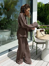 2025 New Casual Cotton Shirt Pants Suit Lapel Single Breasted Loose Long-sleeved Shirt+Wide-leg Pants Casual Sets Women Clothing