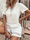 Women's Fashion Set Casual Solid V Neck Short Sleeve Tops+high Waist Shorts Two Piece Sets Women Summer Office Womens 2025