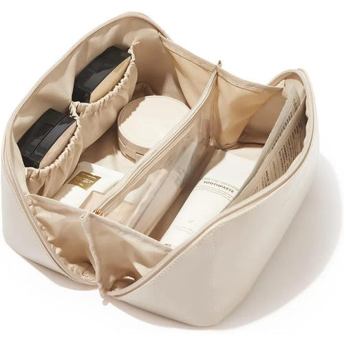 Neceser de viaje con gran capacidad, estuche de maquillaje, bolsas de cosméticos impermeables, organizador portátil con divisor y asa