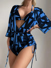 2024 New 3 Piece Bikini Set Plus Size Swimsuit Women Long Sleeve Cover Up Print Halter Swimwear Beach Wear Sexy Bathing Suit 3XL