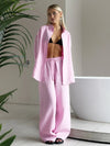 2025 New Casual Cotton Shirt Pants Suit Lapel Single Breasted Loose Long-sleeved Shirt+Wide-leg Pants Casual Sets Women Clothing