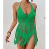 Beach Women's Crochet Knitting Sexy Bandages Swimwear Hollow-out Long Tassel Bikini Cover up Summer Vacation Top Bathing Suit