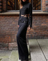 Solid Color Pants Set Crossover Two Piece Set with High Collar Long sleeves  Solid Women  Wide Leg Pants Suit Office Clothing