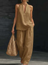 Women Sleeveless Pullover Top and Loose Pants Matching Sets, Solid Patchwork 2 PC Outfits, 2026 Summer Casual Suits Streetwear