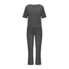 Women's Cotton Linen Suit Summer Matching Suit Half-sleeved Round Neck Tie Elastic Waist Trousers Wide-leg Pants Retro Suit