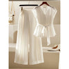 Summer New High-end Chiffon Shirt V-neck Slimming Blouses Pleated Skirts A-line Midi Skirt Set White Two Piece Set Women Outfits