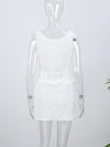 O-neck Vest Mini Skirt Suits Women Sexy sparkly Sequined Sleeveless Tank Tops With Bodycon Short Skirts Fashion Ladies Beachwear