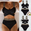 Bikini European American New 2023 Gold Sexy Bikini Women's Printed Steel Bracket Triangle Swimwear Push Up One Piece Swimwear