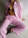 2025 New Casual Cotton Shirt Pants Suit Lapel Single Breasted Loose Long-sleeved Shirt+Wide-leg Pants Casual Sets Women Clothing