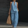 Women Sleeveless Pullover Top and Loose Pants Matching Sets, Solid Patchwork 2 PC Outfits, 2026 Summer Casual Suits Streetwear