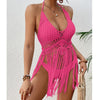 Beach Women's Crochet Knitting Sexy Bandages Swimwear Hollow-out Long Tassel Bikini Cover up Summer Vacation Top Bathing Suit