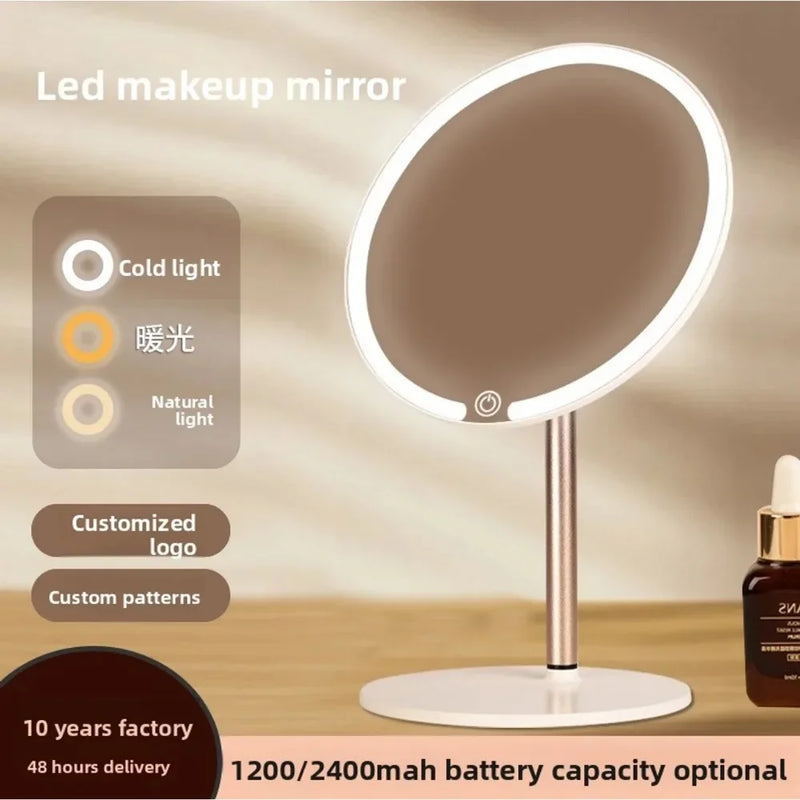 Wholesale 2026 New LED Makeup Mirror Round Desktop Mirror with Light Metal Small Gift