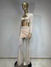 Women Luxury Sexy Long Sleeve Mesh Black Beige Two Piece Pants Set 2024 Celebrity Designer Fashion Women's Set