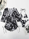 2024 New 3 Piece Bikini Set Plus Size Swimsuit Women Long Sleeve Cover Up Print Halter Swimwear Beach Wear Sexy Bathing Suit 3XL