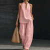 Women Sleeveless Pullover Top and Loose Pants Matching Sets, Solid Patchwork 2 PC Outfits, 2026 Summer Casual Suits Streetwear