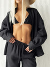 2025 New Casual Cotton Shirt Pants Suit Lapel Single Breasted Loose Long-sleeved Shirt+Wide-leg Pants Casual Sets Women Clothing