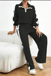 Ladies' winter casual knitted suit with long-sleeved top and trousers.