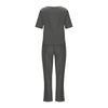Women's Cotton Linen Suit Summer Matching Suit Half-sleeved Round Neck Tie Elastic Waist Trousers Wide-leg Pants Retro Suit