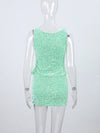 O-neck Vest Mini Skirt Suits Women Sexy sparkly Sequined Sleeveless Tank Tops With Bodycon Short Skirts Fashion Ladies Beachwear