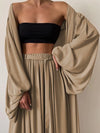 Lazy Style Women Set Solid Chiffon Shirt Wipe Chest Wide Leg Pants 3ps Elegant Women Pants Set Plus Size Woman Clothes Outfits