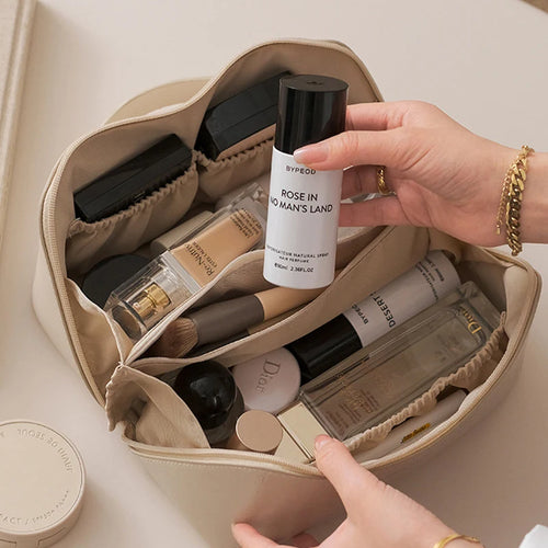 Bolsa de cosméticos de piel sintética de gran capacidad, estuches de viaje para cosméticos, bolso de mano portátil para mujer, bolsa de lavado impermeable multifunción