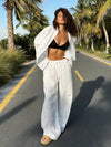 2025 New Casual Cotton Shirt Pants Suit Lapel Single Breasted Loose Long-sleeved Shirt+Wide-leg Pants Casual Sets Women Clothing