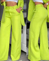 Pants Sets Two Piece Women Cardigan Blazer Button Turn Down Collar Coat Wide Leg Pants Pockets Solid Elegant Suit Office Lady