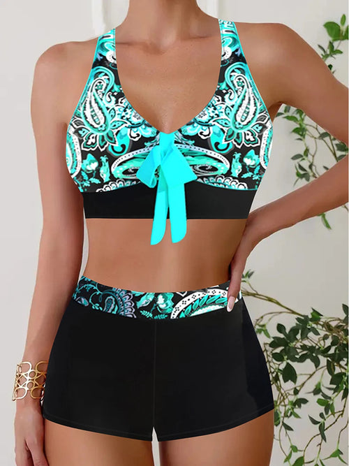 Bikinis de cintura alta para mujer 2025, ropa deportiva de playa, estampado de traje de baño femenino, bañadores acolchados, traje de baño de verano