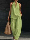 Women Sleeveless Pullover Top and Loose Pants Matching Sets, Solid Patchwork 2 PC Outfits, 2026 Summer Casual Suits Streetwear