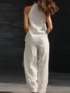 Women Sleeveless Pullover Top and Loose Pants Matching Sets, Solid Patchwork 2 PC Outfits, 2026 Summer Casual Suits Streetwear