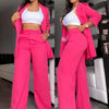 Pants Sets Two Piece Women Cardigan Blazer Button Turn Down Collar Coat Wide Leg Pants Pockets Solid Elegant Suit Office Lady