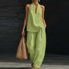 Women Sleeveless Pullover Top and Loose Pants Matching Sets, Solid Patchwork 2 PC Outfits, 2026 Summer Casual Suits Streetwear