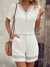 Women's Fashion Set Casual Solid V Neck Short Sleeve Tops+high Waist Shorts Two Piece Sets Women Summer Office Womens 2025