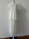 Summer New High-end Chiffon Shirt V-neck Slimming Blouses Pleated Skirts A-line Midi Skirt Set White Two Piece Set Women Outfits