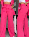 Pants Sets Two Piece Women Cardigan Blazer Button Turn Down Collar Coat Wide Leg Pants Pockets Solid Elegant Suit Office Lady