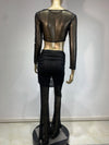 Women Luxury Sexy Long Sleeve Mesh Black Beige Two Piece Pants Set 2024 Celebrity Designer Fashion Women's Set