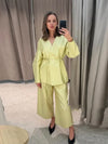 Women's Elegant Coat Pant Sets Full Sleeve V Lace Top Wide Leg Pants Female Suits 2026 Spring Summer Solid Satin Lady Set