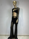 Women Luxury Sexy Long Sleeve Mesh Black Beige Two Piece Pants Set 2024 Celebrity Designer Fashion Women's Set