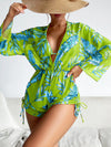 2024 New 3 Piece Bikini Set Plus Size Swimsuit Women Long Sleeve Cover Up Print Halter Swimwear Beach Wear Sexy Bathing Suit 3XL