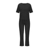 Women's Cotton Linen Suit Summer Matching Suit Half-sleeved Round Neck Tie Elastic Waist Trousers Wide-leg Pants Retro Suit