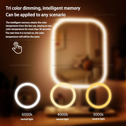 Espejo de maquillaje LED con luz, iluminación de belleza, espejo de tocador, espejo de escritorio plegable para dormitorios de estudiantes