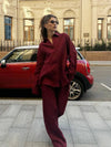2025 New Casual Cotton Shirt Pants Suit Lapel Single Breasted Loose Long-sleeved Shirt+Wide-leg Pants Casual Sets Women Clothing