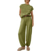 Spring Solid Color Pants Sets Women Fashion Sporty Style Short Sleeves Tops High Waist Trousers Two Piece Set Female Streetwear